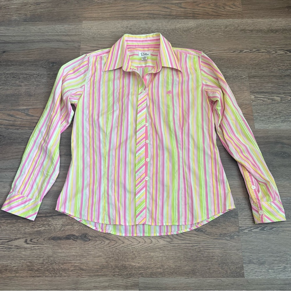 Lilly Pulitzer Pink, Lime & White Striped Button-Down Shirt